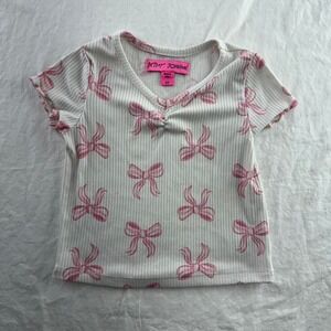 Betsy Johnson White & Pink Bow Shirt Girls Sz 2T